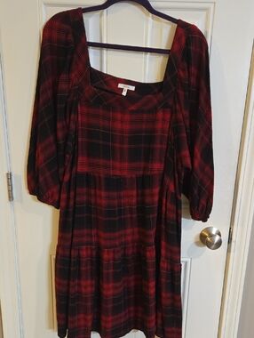Maurices Red and Black Plaid Midi Dress